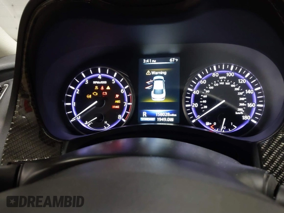 2017 Infiniti Q50 2.0t with VIN JN1CV7AR3HM681900, listed as a IAAI auction lot 41694543 with 158,028 mi miles. Bid and sale history available at carsss.com. Image 7.