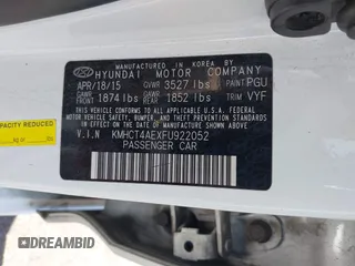 2015 Hyundai Accent GLS with VIN KMHCT4AEXFU922052, listed as a IAAI auction lot 41986823 with 106,134 mi miles and . Bid and sale history available at DreamBid. Image 9.