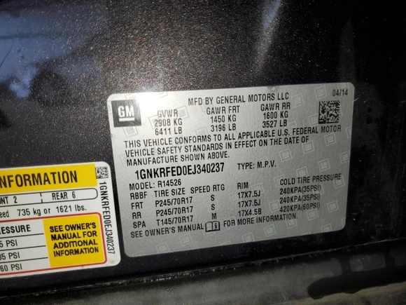 2014 Chevrolet Traverse LS with VIN 1GNKRFED0EJ340237, listed as a Copart auction lot 47490355 with 111,149 mi miles and Salvage Title. Bid and sale history available at carsss.com. Image 13.