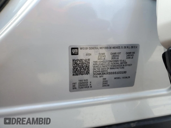 2025 Chevrolet Blazer RS with VIN 3GNKBKRS5SS103100, listed as a Copart auction lot 49615495 with 5,091 mi miles and Salvage title. Bid and sale history available at DreamBid. Image 13.