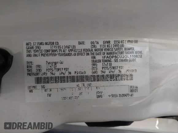 2016 Ford C-Max SEL with VIN 1FADP5CU2GL110832, listed as a IAAI auction lot 41764729 with 119,724 mi miles and . Bid and sale history available at DreamBid. Image 9.