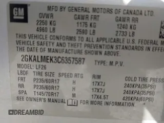 2012 GMC Terrain SLE-1 z VIN 2GKALMEK3C6357587, wystawiony jako IAAI lot #41461269 z przebiegiem 198 041 mil mil oraz . Historia ofert i sprzedaży dostępna na DreamBid. Obrazek 9.