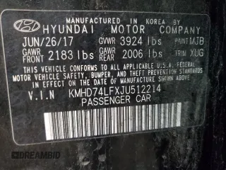 2018 Hyundai Elantra SE z VIN KMHD74LFXJU512214, wystawiony jako Copart lot #50539025 z przebiegiem 76 068 mil mil oraz Szkoda całkowita • Salvage title. Historia ofert i sprzedaży dostępna na DreamBid. Obrazek 12.