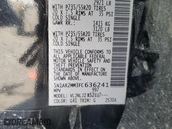 2015 Nissan Pathfinder Platinum с VIN 5N1AR2MM3FC636241, выставлен на аукционе Copart как лот 52376665 с пробегом 142 148 миль миль и Списание • Salvage title. История ставок и продаж доступна на DreamBid. Изображение 15.