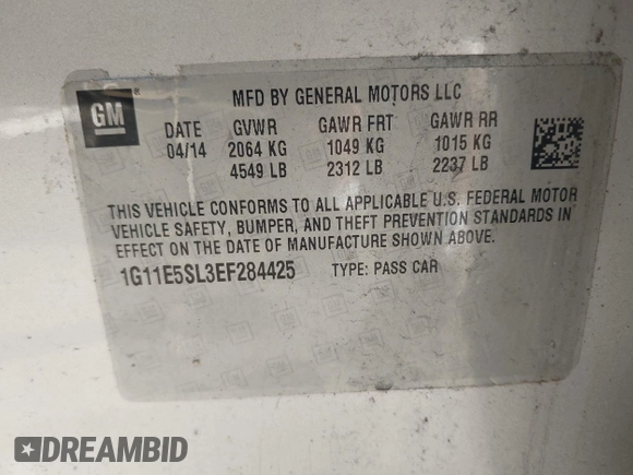 2014 Chevrolet Malibu LT with VIN 1G11E5SL3EF284425, listed as a IAAI auction lot 42042279 with 184,149 mi miles and . Bid and sale history available at DreamBid. Image 9.