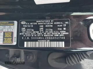 2016 Kia Optima SX Turbo with VIN 5XXGW4L2XGG052746, listed as a IAAI auction lot 41306792 with 69,571 mi miles and . Bid and sale history available at carsss.com. Image 9.