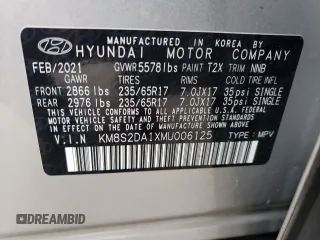 2021 Hyundai Santa Fe Hybrid Blue with VIN KM8S2DA1XMU006125, listed as a Copart auction lot 76073644 with 30,357 mi miles and Salvage Title. Bid and sale history available at carsss.com. Image 12.