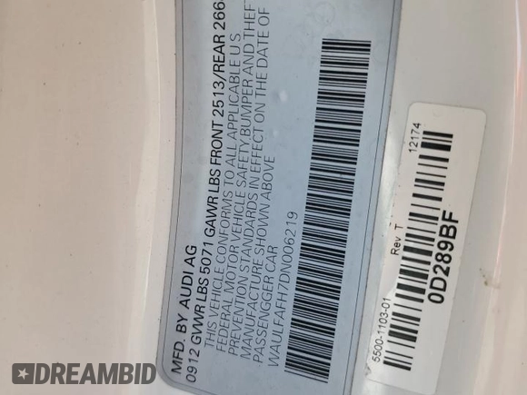 2013 Audi A5 Premium Plus z VIN WAULFAFH7DN006219, wystawiony jako Copart lot #49179095 z przebiegiem 134 360 mil mil oraz Szkoda całkowita • Salvage title. Historia ofert i sprzedaży dostępna na DreamBid. Obrazek 12.