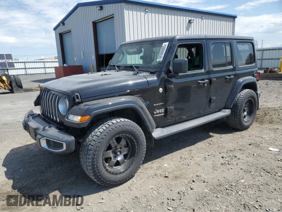 2020 Jeep Wrangler Unlimited Sahara with VIN 1C4HJXEG3LW145470, listed as a Copart auction lot 59386005 with 47,838 mi miles and Salvage title. Bid and sale history available at DreamBid. Image 1.