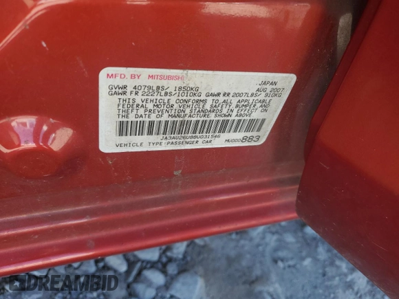2008 Mitsubishi Lancer DE with VIN JA3AU26U88U031546, listed as a Copart auction lot 52340095 with 212,896 mi miles and Salvage Title. Bid and sale history available at DreamBid. Image 14.