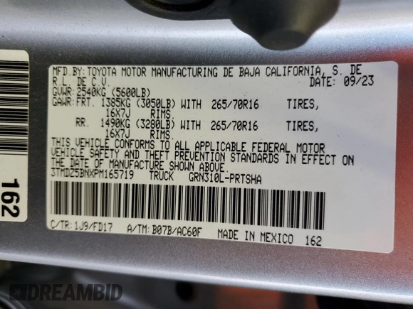 2023 Toyota Tacoma SR5 z VIN 3TMDZ5BNXPM165719, wystawiony jako Copart lot #58256035 z przebiegiem 13 681 mil mil oraz Szkoda całkowita • Salvage title. Historia ofert i sprzedaży dostępna na DreamBid. Obrazek 13.