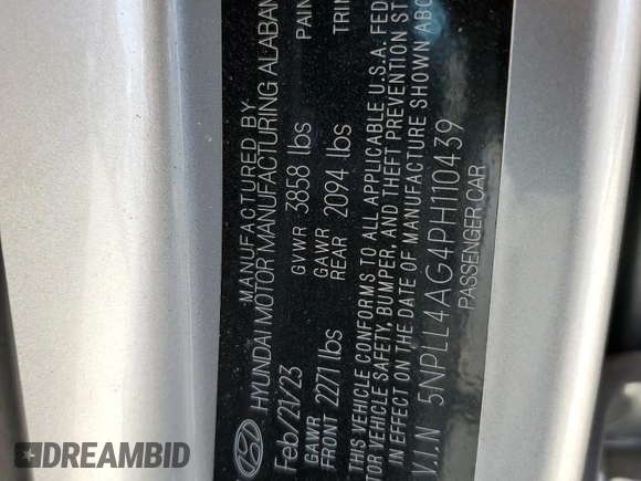 2023 Hyundai Elantra SE with VIN 5NPLL4AG4PH110439, listed as a Copart auction lot 63351534 with 32,492 mi miles and Salvage Title. Bid and sale history available at DreamBid. Image 14.