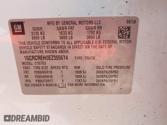 2014 Chevrolet Silverado 1500 LT with VIN 1GCRCREH0EZ355674, listed as a IAAI auction lot 42180931 with 195,496 mi miles and . Bid and sale history available at DreamBid. Image 9.