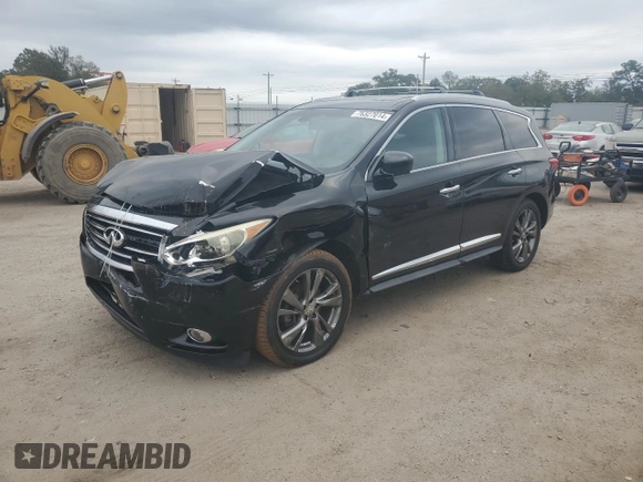 2013 Infiniti JX35 with VIN 5N1AL0MN5DC336213, listed as a Copart auction lot 76327014 with 126,852 mi miles and Salvage Title. Bid and sale history available at carsss.com. Image 1.