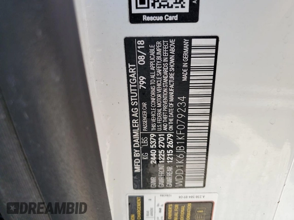 2019 Mercedes-Benz E-Class E 450 with VIN WDD1K6JB1KF079234, listed as a Copart auction lot 73999774 with 0 mi miles and Non Repairable. Bid and sale history available at carsss.com. Image 12.