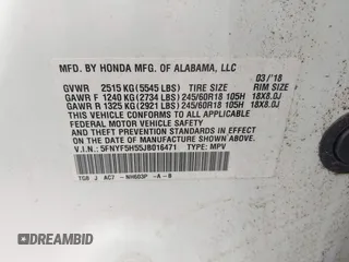 2018 Honda Pilot EX-L with VIN 5FNYF5H55JB016471, listed as a IAAI auction lot 42397519 with 102,482 mi miles and . Bid and sale history available at DreamBid. Image 9.