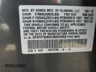 2012 Honda Pilot EX-L z VIN 5FNYF3H6XCB024453, wystawiony jako Copart lot #47358655 z przebiegiem 178 444 mil mil oraz Szkoda całkowita • Salvage title. Historia ofert i sprzedaży dostępna na DreamBid. Obrazek 13.