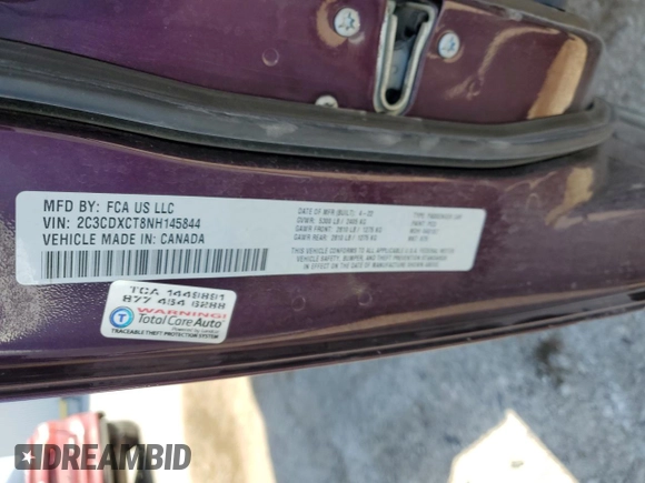 2022 Dodge Charger R/T with VIN 2C3CDXCT8NH145844, listed as a Copart auction lot 51962865 with 34,691 mi miles and Salvage Title. Bid and sale history available at DreamBid. Image 13.