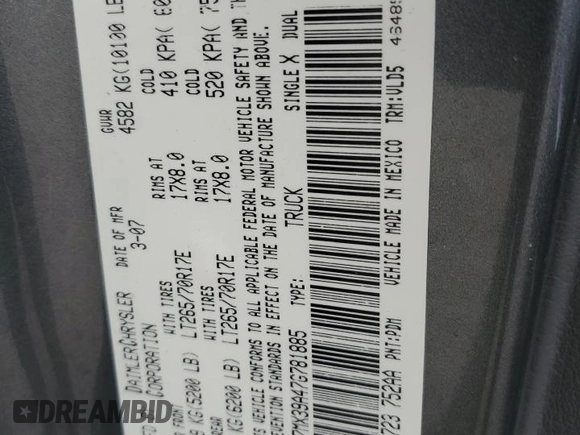 2007 Dodge Ram 3500 SXT with VIN 3D7MX39A47G781885, listed as a Copart auction lot 57510764 with 192,720 mi miles and Salvage Title. Bid and sale history available at carsss.com. Image 12.
