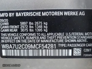 2021 BMW 7 Series 750i xDrive with VIN WBA7U2C09MCF54281, listed as a IAAI auction lot 41725986 with 999,999 mi miles. Bid and sale history available at carsss.com. Image 9.