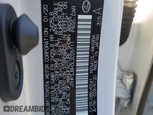 2020 Lexus UX 200 with VIN JTHP3JBH3L2025111, listed as a Copart auction lot 89348125 with 58,406 mi miles and Salvage title. Bid and sale history available at DreamBid. Image 14.