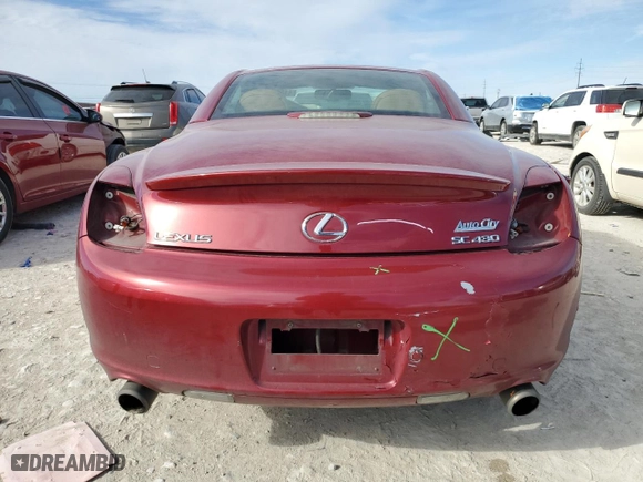 2008 Lexus SC 430 with VIN JTHFN45Y689017747, listed as a Copart auction lot 41584735 with 155,922 mi miles and Salvage Title. Bid and sale history available at carsss.com. Image 6.
