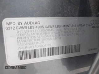 2013 Audi A4 Premium Plus with VIN WAUFFAFL4DN004199, listed as a IAAI auction lot 42286428 with 112,808 mi miles and . Bid and sale history available at DreamBid. Image 9.