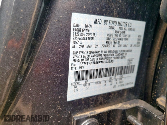 2023 Ford Mustang Mach-E Select z VIN 3FMTK1R46PMB03350, wystawiony jako Copart lot #58590285 z przebiegiem 10 448 mil mil oraz Szkoda całkowita • Salvage title. Historia ofert i sprzedaży dostępna na DreamBid. Obrazek 13.
