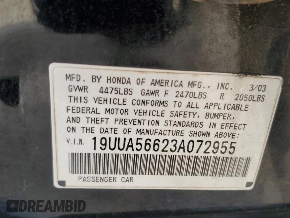 2003 Acura TL with VIN 19UUA56623A072955, listed as a Copart auction lot 71586074 with 157,002 mi miles and Salvage Title. Bid and sale history available at carsss.com. Image 14.