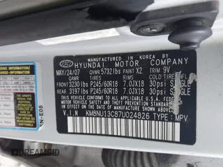 2007 Hyundai Veracruz GLS with VIN KM8NU13C87U024826, listed as a IAAI auction lot 42605270 with 177,540 mi miles and . Bid and sale history available at DreamBid. Image 9.