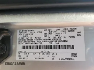 2019 Ford F-150 XL z VIN 1FTFW1E14KFA41716, wystawiony jako Copart lot #49814175 z przebiegiem 182 879 mil mil oraz Szkoda całkowita • Salvage title. Historia ofert i sprzedaży dostępna na DreamBid. Obrazek 13.