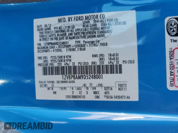 2013 Ford Mustang V6 с VIN 1ZVBP8AM9D5248001, выставлен на аукционе Copart как лот 56514375 с пробегом 119 971 миль миль и Списание • Salvage title. История ставок и продаж доступна на DreamBid. Изображение 12.