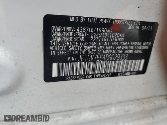 2013 Subaru Impreza Sedan WRX WRX with VIN JF1GV7E64DG029333, listed as a Copart auction lot 85265664 with 112,713 mi miles and Salvage Title. Bid and sale history available at carsss.com. Image 13.