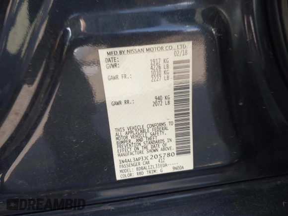 2018 Nissan Altima SR with VIN 1N4AL3AP3JC205780, listed as a IAAI auction lot 41921404 with 109,863 mi miles and . Bid and sale history available at carsss.com. Image 9.