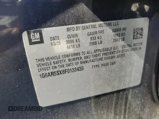 2015 Cadillac CTS Luxury RWD with VIN 1G6AR5SX8F0133439, listed as a Copart auction lot 53654485 with Not Provided miles and Non Repairable. Bid and sale history available at DreamBid. Image 13.