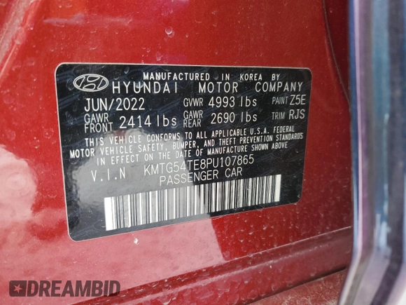 2023 Genesis G70 3.3T with VIN KMTG54TE8PU107865, listed as a Copart auction lot 45747995 with 13,348 mi miles and Salvage title. Bid and sale history available at DreamBid. Image 12.