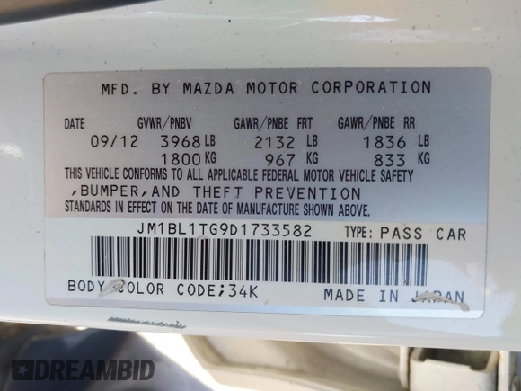 2013 Mazda 3 i SV with VIN JM1BL1TG9D1733582, listed as a IAAI auction lot 41992430 with 143,268 mi miles and . Bid and sale history available at DreamBid. Image 9.
