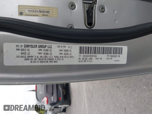 2011 Dodge Caliber Mainstreet with VIN 1B3CB3HA7BD257420, listed as a IAAI auction lot 42068329 with Not Provided miles. Bid and sale history available at carsss.com. Image 9.