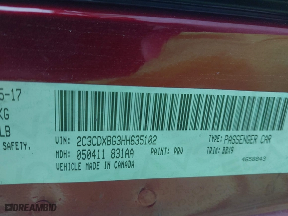 2017 Dodge Charger SE with VIN 2C3CDXBG3HH635102, listed as a IAAI auction lot 41884462 with 143,292 mi miles. Bid and sale history available at carsss.com. Image 9.