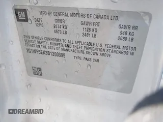 2011 Chevrolet Impala LS Fleet with VIN 2G1WF5EK3B1200399, listed as a IAAI auction lot 42050509 with 135,709 mi miles and . Bid and sale history available at DreamBid. Image 9.