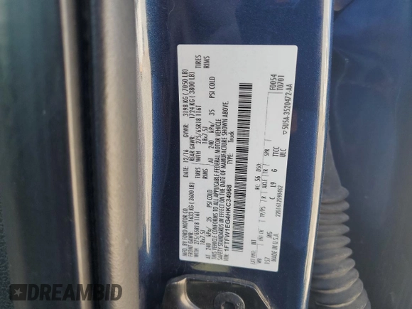 2017 Ford F-150 XL with VIN 1FTFW1EG4HKC34968, listed as a Copart auction lot 52984265 with 122,579 mi miles and Salvage Title. Bid and sale history available at carsss.com. Image 12.
