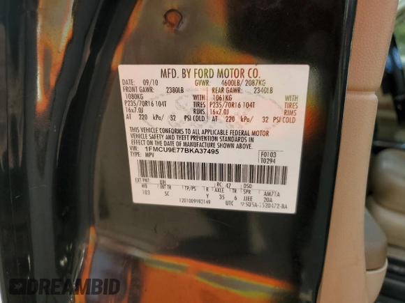 2011 Ford Escape Limited with VIN 1FMCU9E77BKA37495, listed as a Copart auction lot 77986634 with 195,964 mi miles and Salvage Title. Bid and sale history available at DreamBid. Image 13.