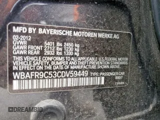 2012 BMW 5 Series 550i with VIN WBAFR9C53CDV59449, listed as a Copart auction lot 53901455 with 130,518 mi miles and Clean Title. Bid and sale history available at carsss.com. Image 12.