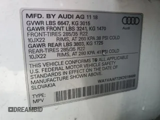2019 Audi Q7 Prestige with VIN WA1VAAF72KD018406, listed as a Copart auction lot 49321975 with 134,333 mi miles and Salvage Title. Bid and sale history available at carsss.com. Image 13.