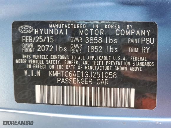 2016 Hyundai Veloster Turbo with VIN KMHTC6AE1GU251058, listed as a Copart auction lot 54238655 with 105,572 mi miles and Clean Title. Bid and sale history available at carsss.com. Image 13.