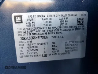 2017 GMC Terrain SLE with VIN 2GKFLSEK5H6177836, listed as a Copart auction lot 45338465 with 79,702 mi miles and Salvage Title. Bid and sale history available at DreamBid. Image 13.