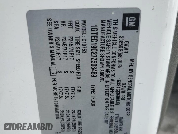 2007 GMC Sierra 1500 SL z VIN 1GTEC19C27Z508489, wystawiony jako Copart lot #56066675 z przebiegiem 158 143 mil mil oraz Szkoda całkowita • Salvage title. Historia ofert i sprzedaży dostępna na DreamBid. Obrazek 12.