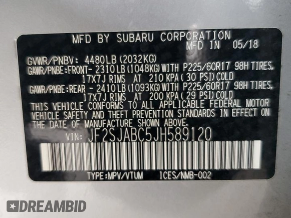 2018 Subaru Forester z VIN JF2SJABC5JH589120, wystawiony jako Copart lot #56571725 z przebiegiem 39 541 mil mil oraz Szkody całkowita. Historia ofert i sprzedaży dostępna na DreamBid. Obrazek 12.
