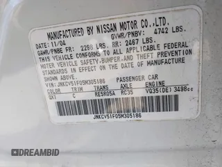 2005 Infiniti G35 with VIN JNKCV51F05M305186, listed as a IAAI auction lot 42231602 with Not Provided miles and . Bid and sale history available at DreamBid. Image 9.