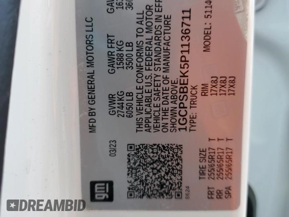 2023 Chevrolet Colorado 2WD Work Truck с VIN 1GCPSBEK5P1136711, выставлен на аукционе Copart как лот 54545825 с пробегом 29 219 миль миль и Списание • Salvage title. История ставок и продаж доступна на DreamBid. Изображение 12.